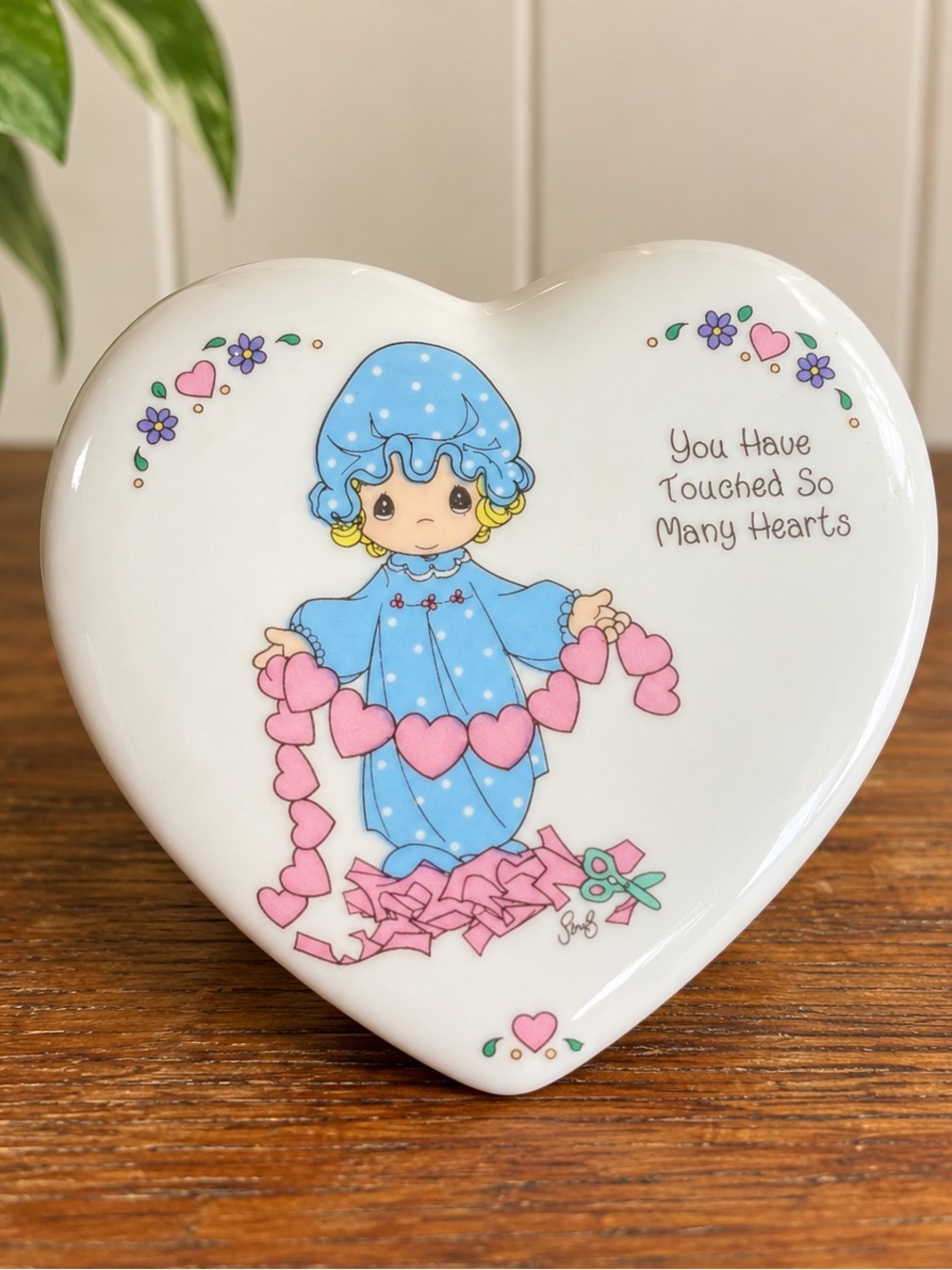Vintage Precious Moments Porcelain Heart Trinket Dish